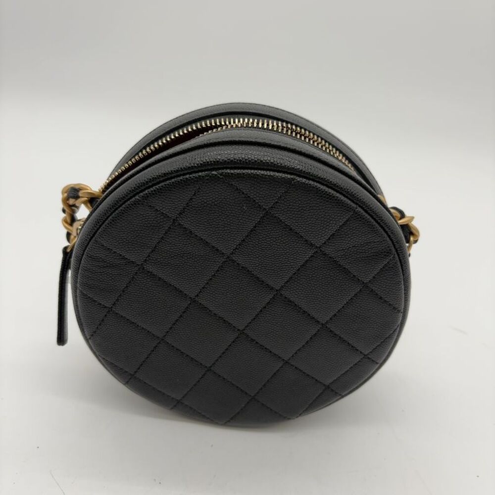 CHANEL Round Quilted Min Crossbody Bag-Black Caviar-Gold Authentic - Picture 2 of 5